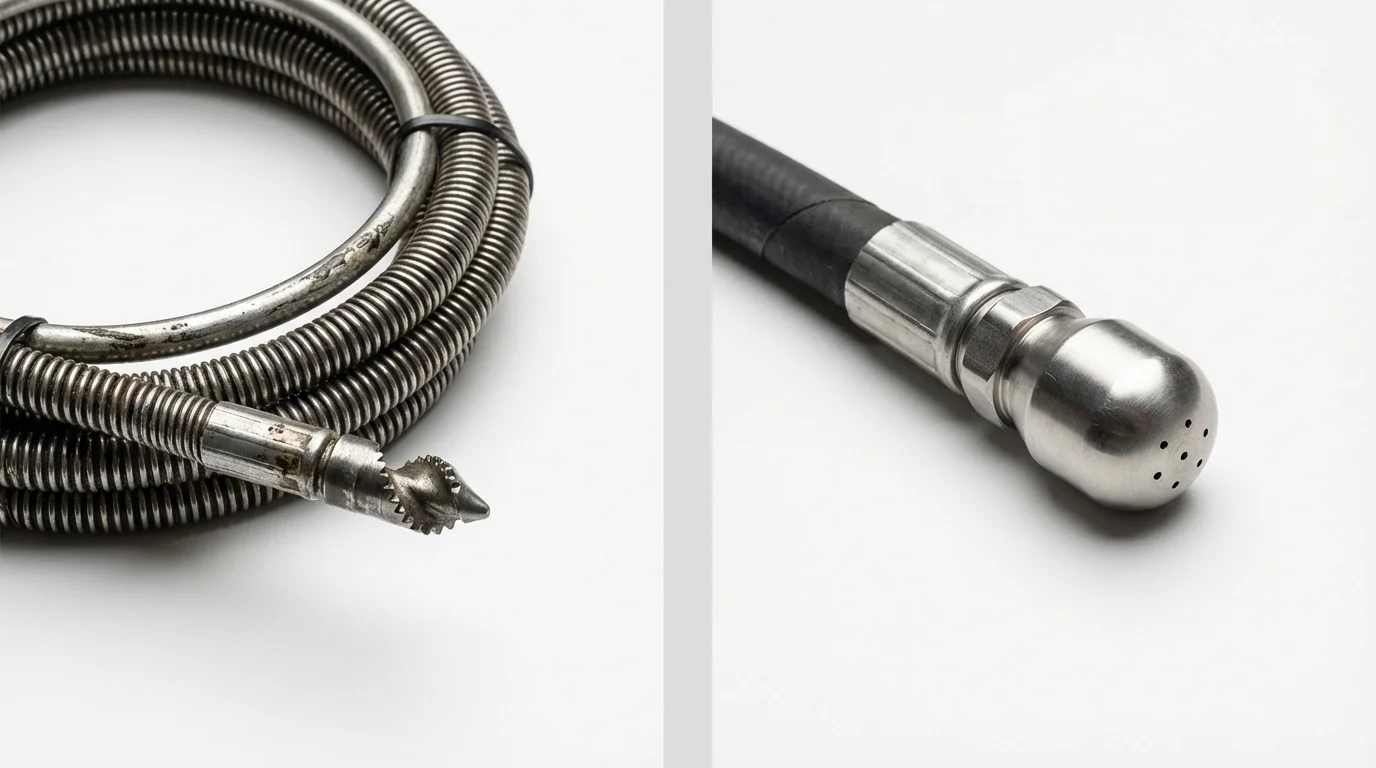 Drain snake cable and hydro jetting nozzle used for drain cleaning in Okanogan, WA