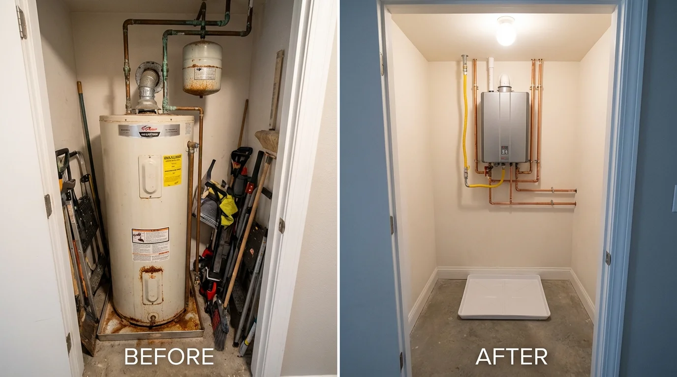 Tank water heater versus wall-mounted tankless unit comparison for Okanogan, WA homeowners