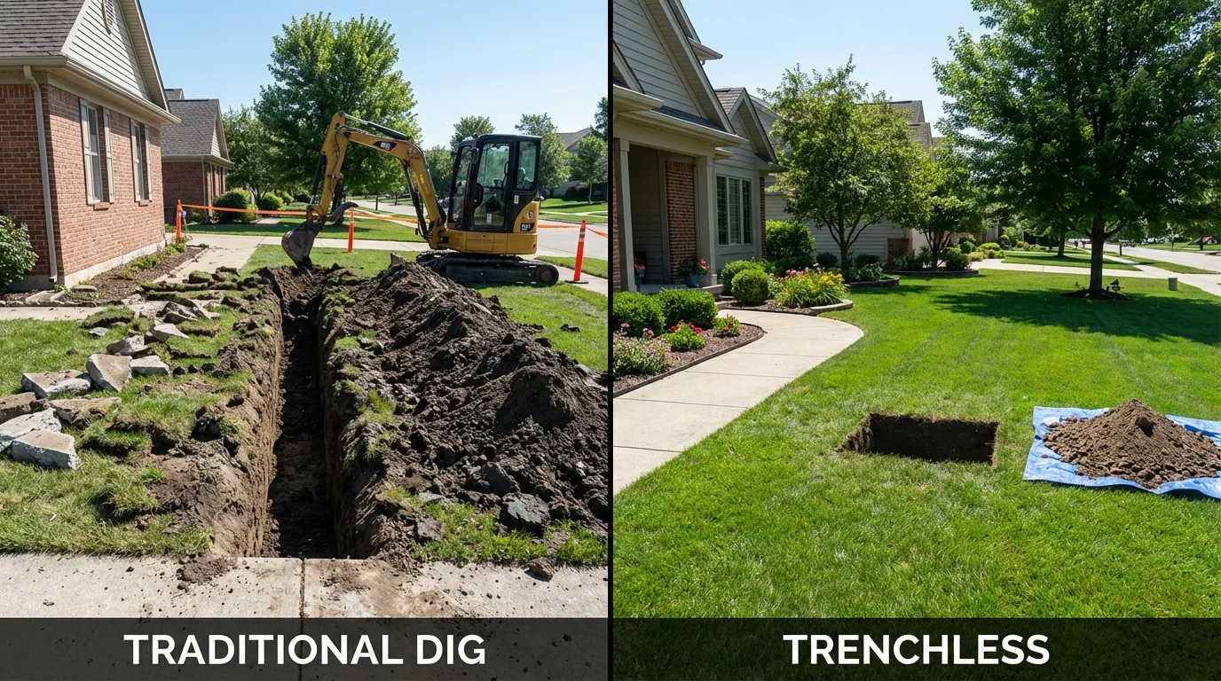 Trenchless sewer repair with minimal yard damage versus traditional excavation in Okanogan, WA
